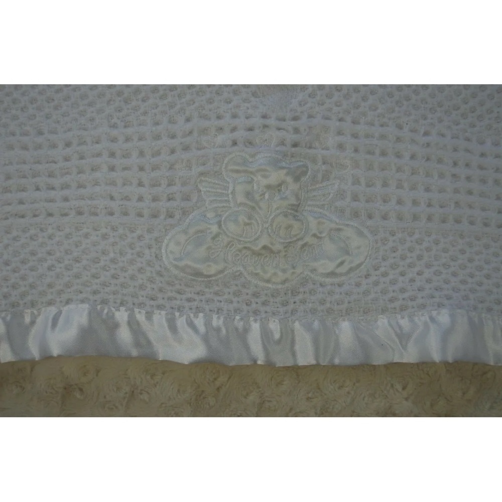 Kidgets Heaven Sent Angel Teddy Bear Baby Blanket White Silky Satin Edge Hearts